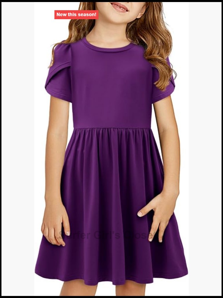 Girls Stretchy A-Line Twirly Skater Dress With Pockets Knee Length
